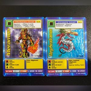 1st Edition Meramon and 1st Edition Megaseadramon 1999 Digimon Cards